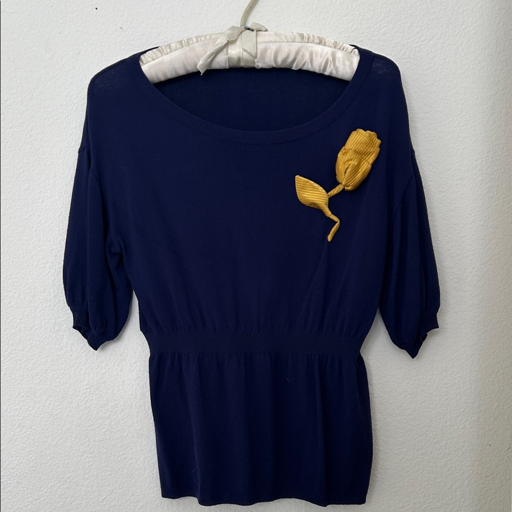 Moschino Navy/Purple Top with Gold Floral Applique